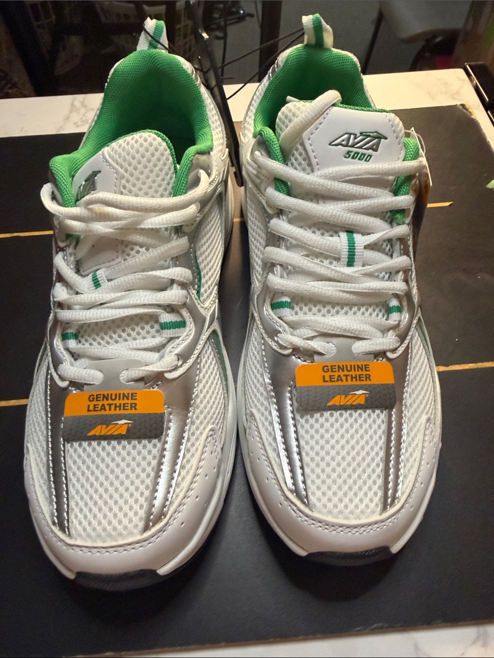 Avia White and Green Mesh Athletic Sneakers